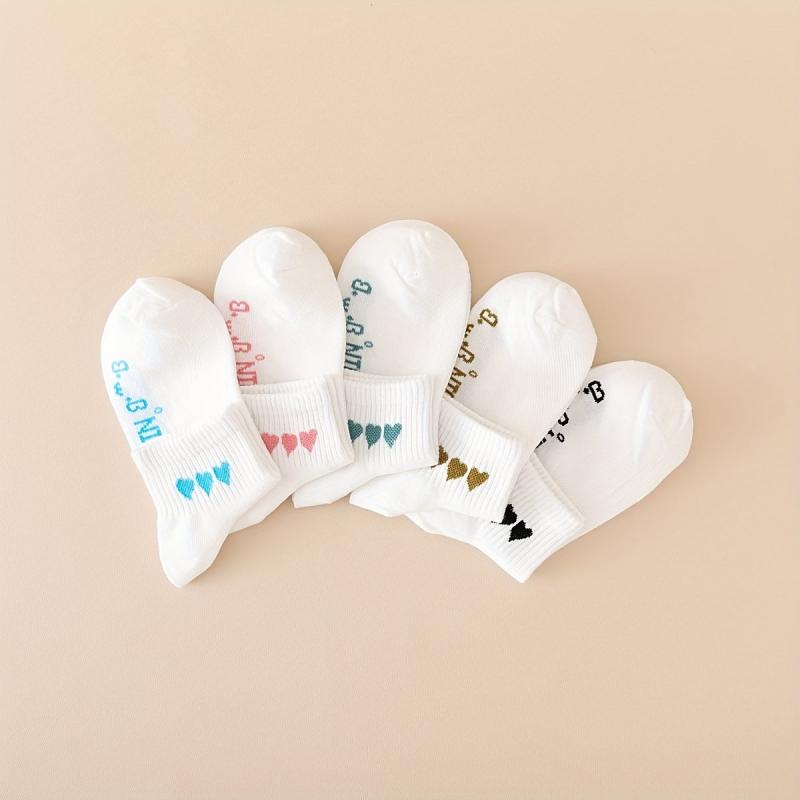 5 Pairs Heart & Letter Print Ribbed Short Socks Women's Stockings