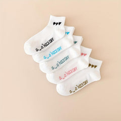 5 Pairs Heart & Letter Print Ribbed Short Socks Women's Stockings