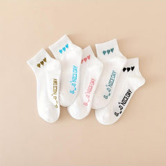 5 Pairs Heart & Letter Print Ribbed Short Socks Women's Stockings