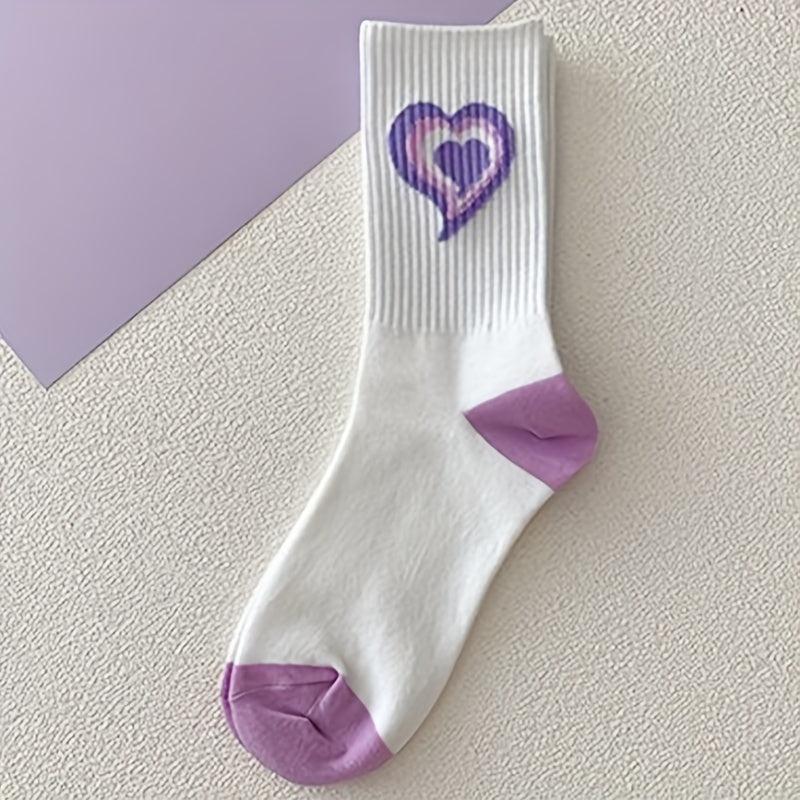 7 Pairs Heart Print Socks Women's Mid Tube Stockings