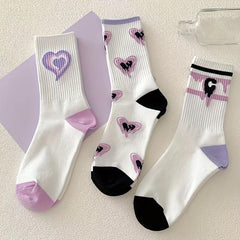 7 Pairs Heart Print Socks Women's Mid Tube Stockings