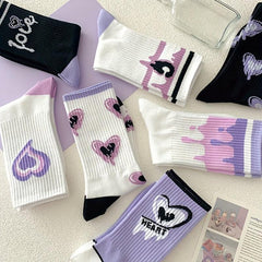 7 Pairs Heart Print Socks Women's Mid Tube Stockings