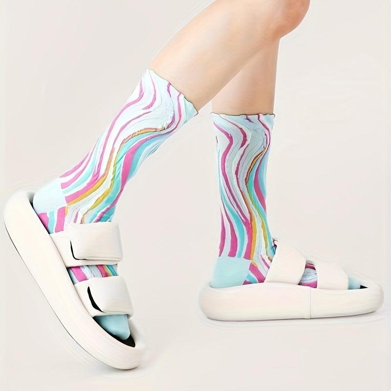 Colorblock Crew Socks Comfy & Breathable Women's Stockings