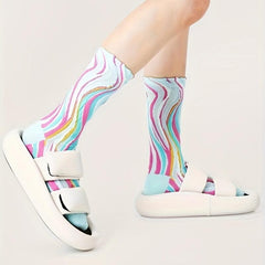 Colorblock Crew Socks Comfy & Breathable Women's Stockings