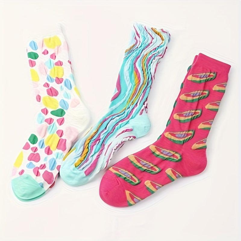 Colorblock Crew Socks Comfy & Breathable Women's Stockings