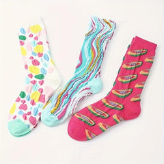 Colorblock Crew Socks Comfy & Breathable Women's Stockings