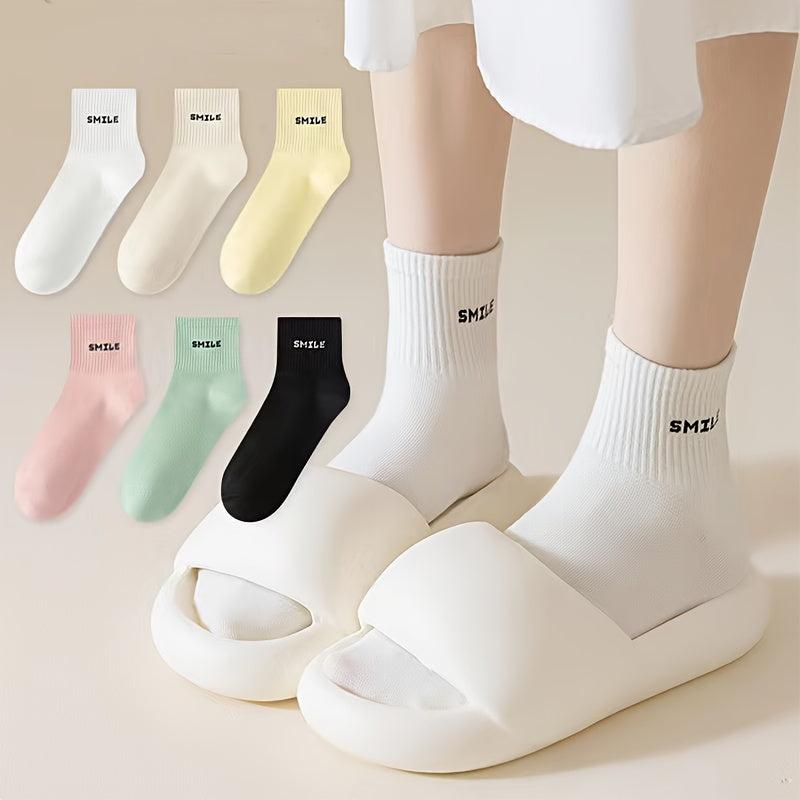 6 Pairs Letter Print Socks Women's Stockings