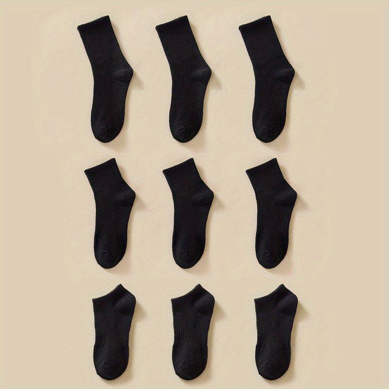 9 Pairs Solid Socks Comfy & Breathable Womens Stockings