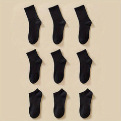 9 Pairs Solid Socks Comfy & Breathable Womens Stockings