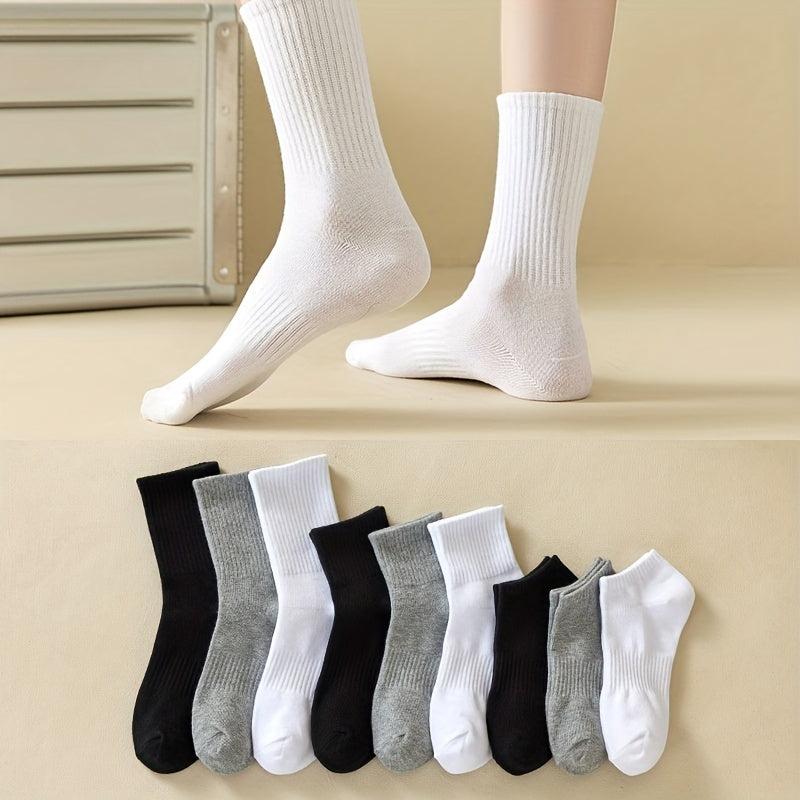 9 Pairs Solid Socks Comfy & Breathable Womens Stockings