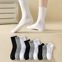 9 Pairs Solid Socks Comfy & Breathable Womens Stockings
