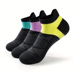 AceFine 3 Pairs Colorblock Sports Socks Non slip Low Cut Ankle Socks