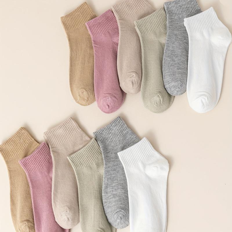 12 Pairs Solid Crew Socks Women's Stockings & Hosiery