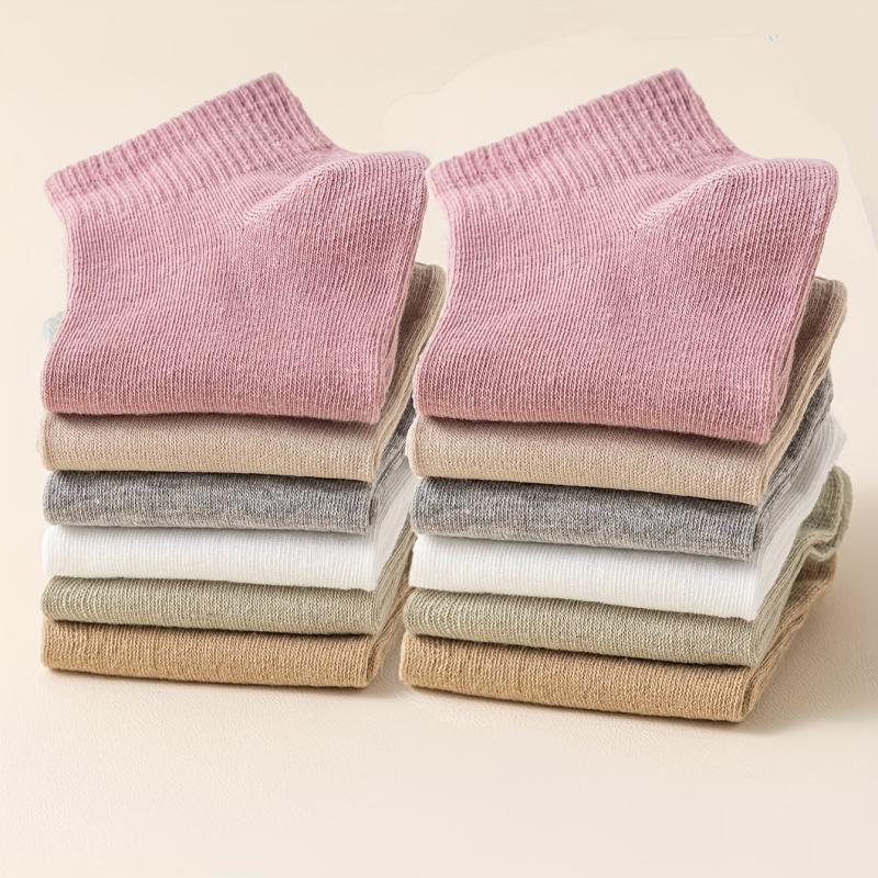 12 Pairs Solid Crew Socks Women's Stockings & Hosiery