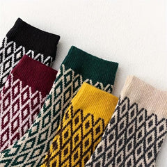 5 Pairs Geometric Pattern Crew Socks Women's Stockings