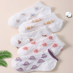 5 Pairs Floral Print Low Cut Ankle Socks Women's Stockings