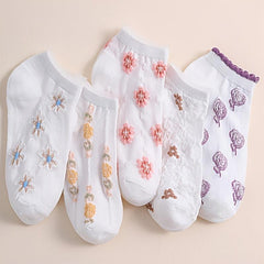 5 Pairs Floral Print Low Cut Ankle Socks Women's Stockings