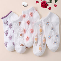 5 Pairs Floral Print Low Cut Ankle Socks Women's Stockings