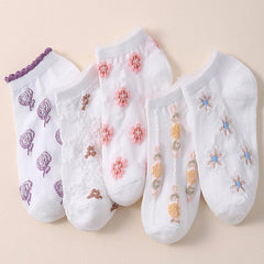 5 Pairs Floral Print Low Cut Ankle Socks Women's Stockings