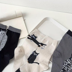 3 Pairs Owl & Cat Socks Comfy Mid Tube Women's Stockings