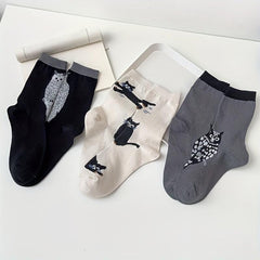 3 Pairs Owl & Cat Socks Comfy Mid Tube Women's Stockings
