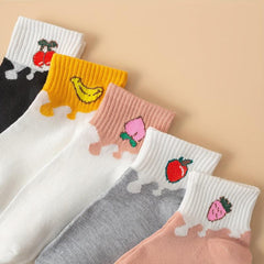 5 Pairs Fruit Print Women's Crew Socks Stockings