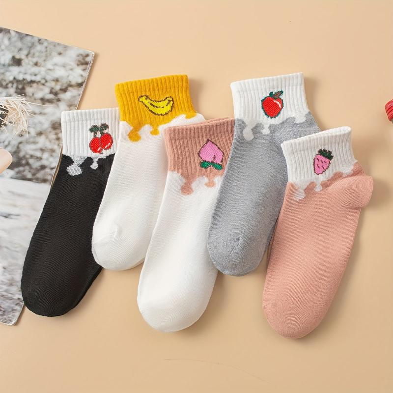 5 Pairs Fruit Print Women's Crew Socks Stockings