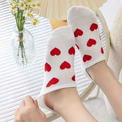 Heart Print Low Cut Ankle Socks Women's Stockings