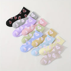 10 Pairs Heart Print Socks Comfy & Breathable Women's Stockings