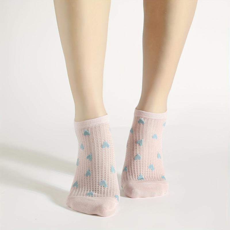 5 Pairs Heart Print Socks Women's Ankle Stockings