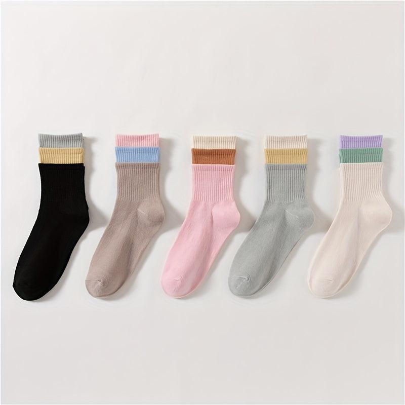 5 Pairs Colorblock Crew Socks Women's Stockings