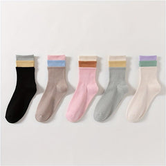 5 Pairs Colorblock Crew Socks Women's Stockings
