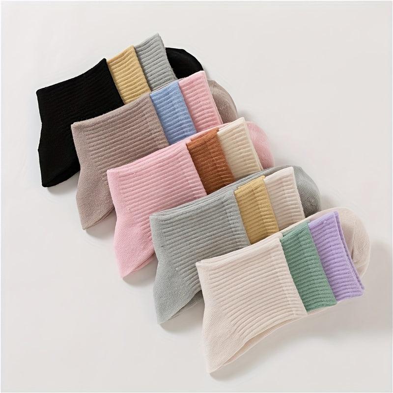 5 Pairs Colorblock Crew Socks Women's Stockings