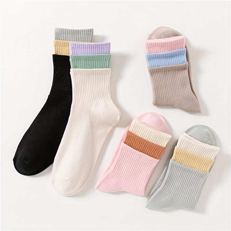 5 Pairs Colorblock Crew Socks Women's Stockings