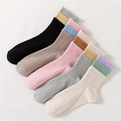 5 Pairs Colorblock Crew Socks Women's Stockings