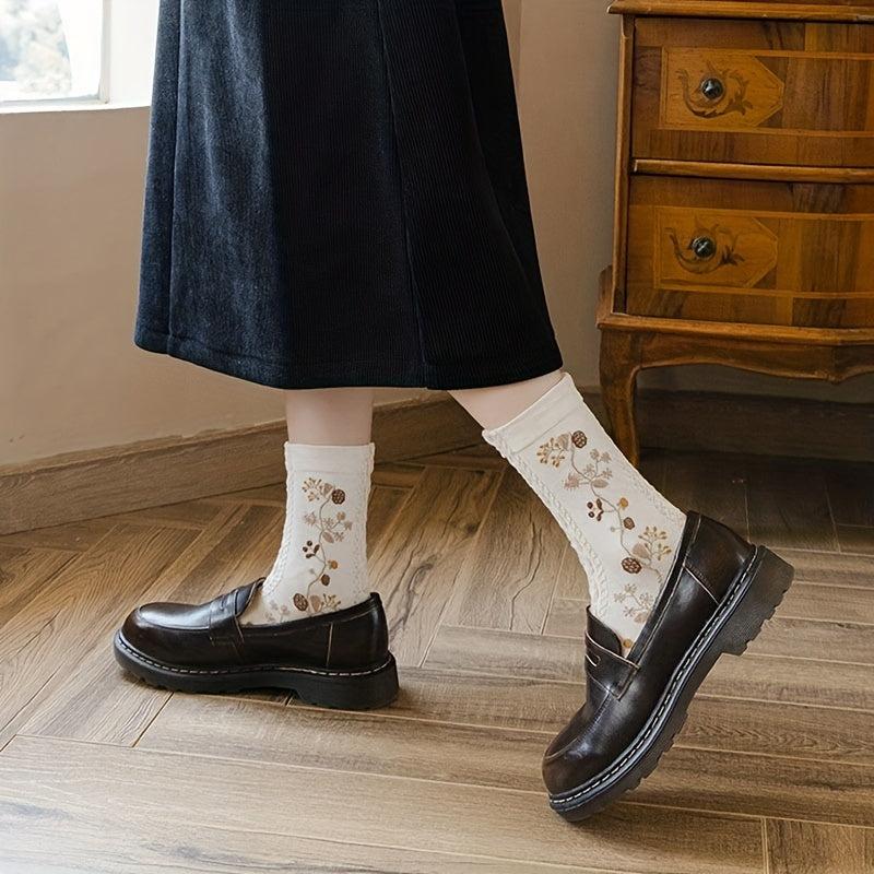 4 Pairs Floral Bunny Socks Comfy Ruffle Mid Tube Stockings