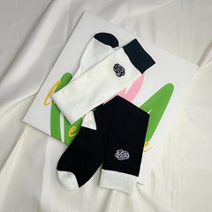 2 Pairs Flower Print Colorblock Calf Socks All match Knee High Stockings