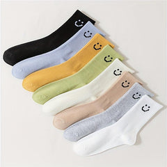 8 Pairs Smiling Print Socks Comfy & Breathable Mid Tube Socks
