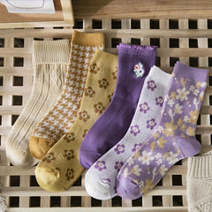 8 Pairs Floral Print Socks for Women Comfy Mid Tube Stockings