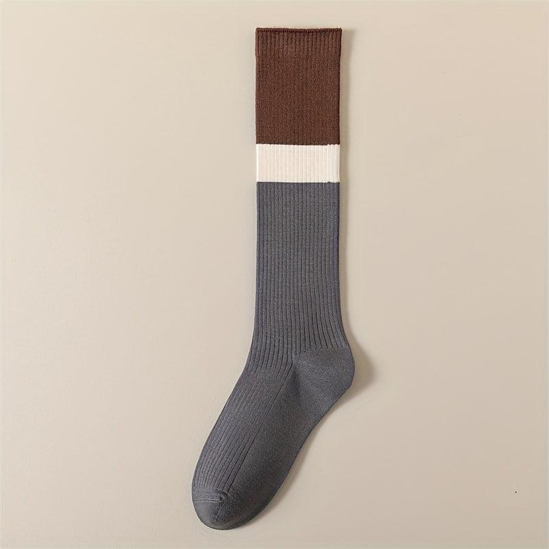 Colorblock Calf Socks College Style Knee High Socks Women's Stockings