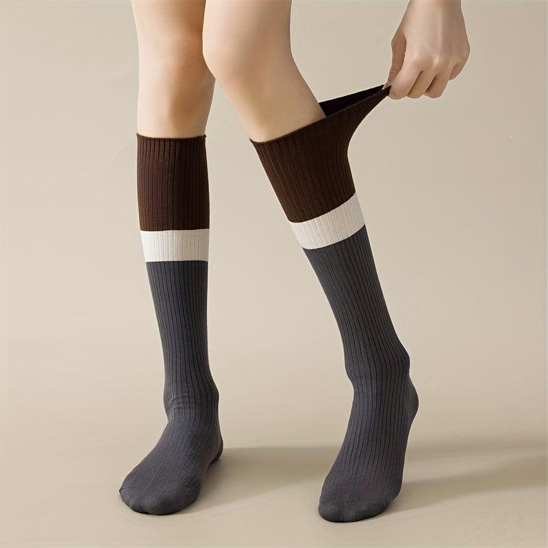Colorblock Calf Socks College Style Knee High Socks Women's Stockings
