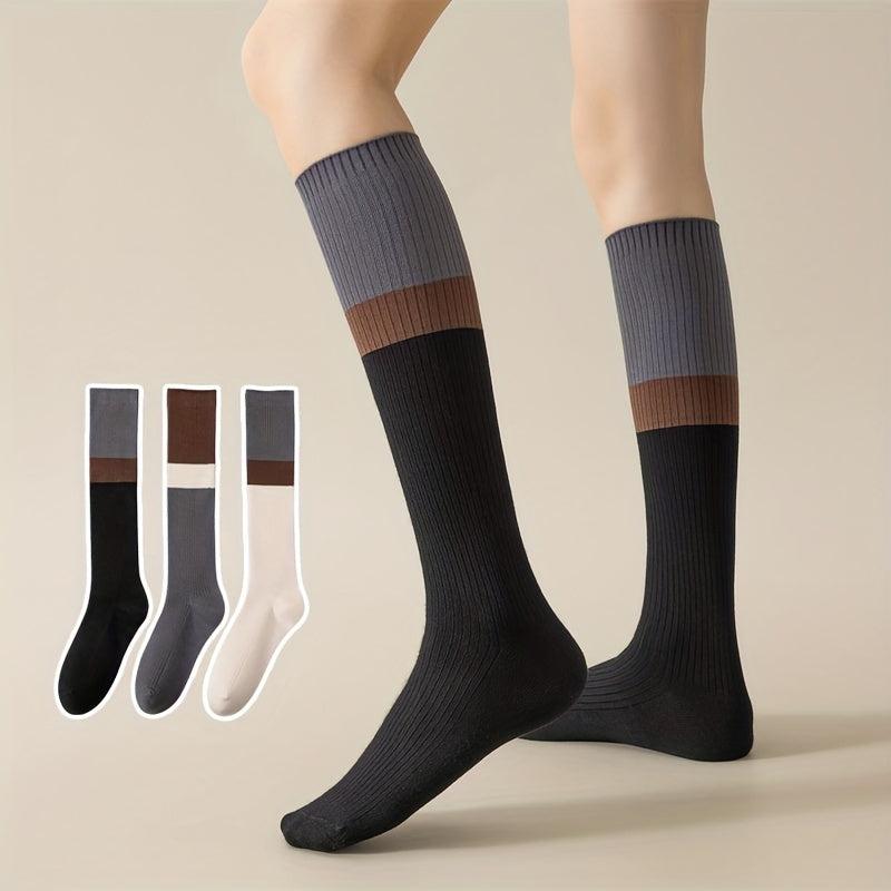 Colorblock Calf Socks College Style Knee High Socks Women's Stockings