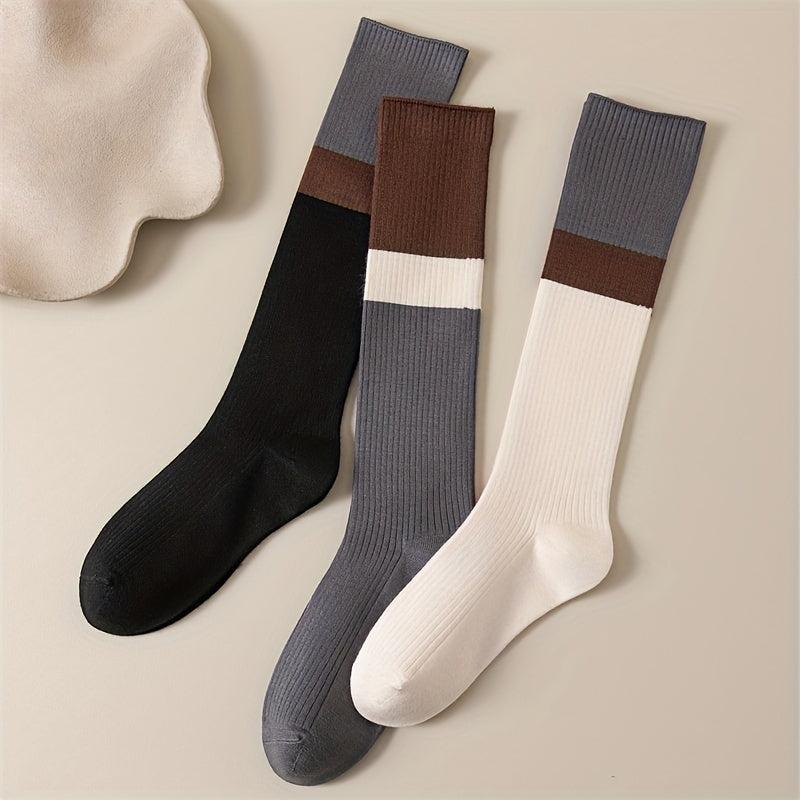 Colorblock Calf Socks College Style Knee High Socks Women's Stockings