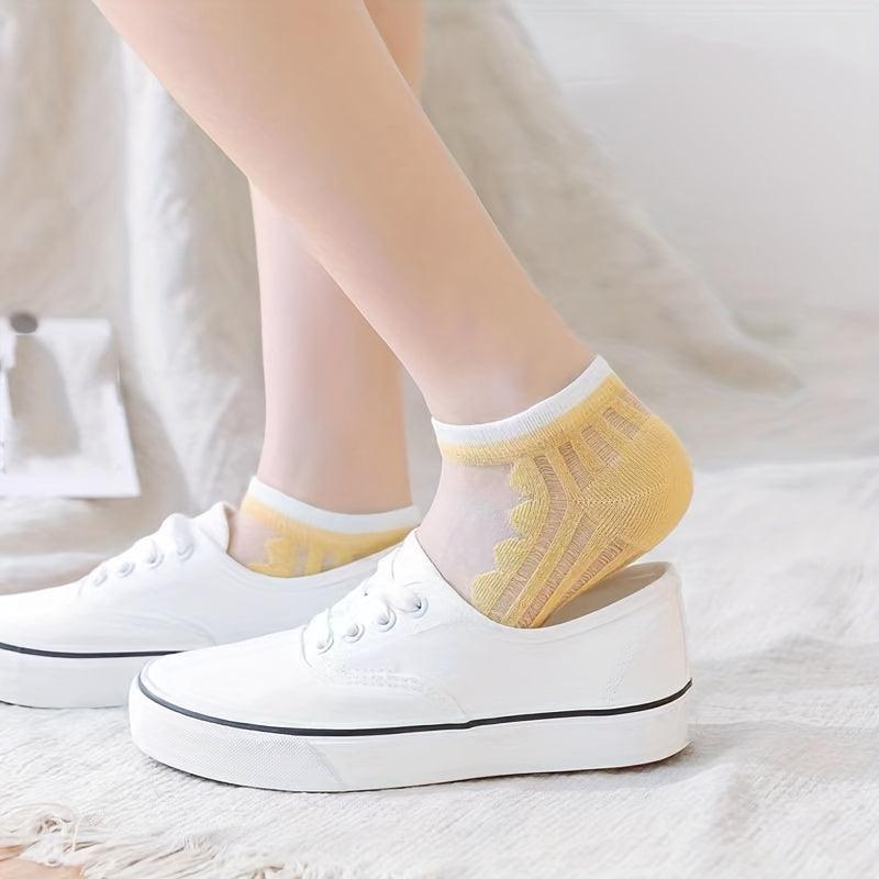 5 Pairs Contrast Mesh Socks Sheer Ankle Socks Women's Stockings
