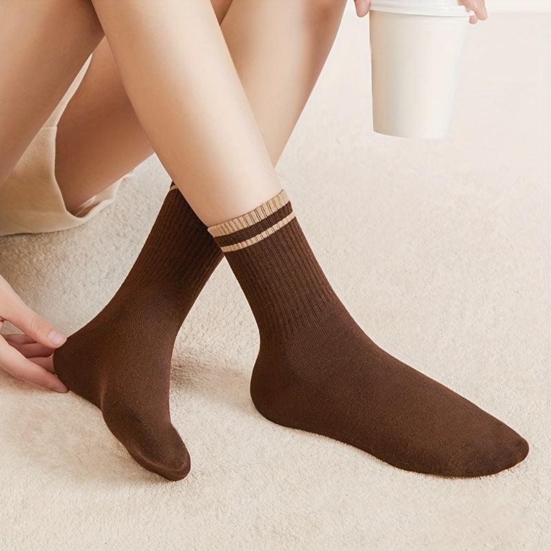 5 Pairs Striped Trim Socks Breathable Sports Stockings