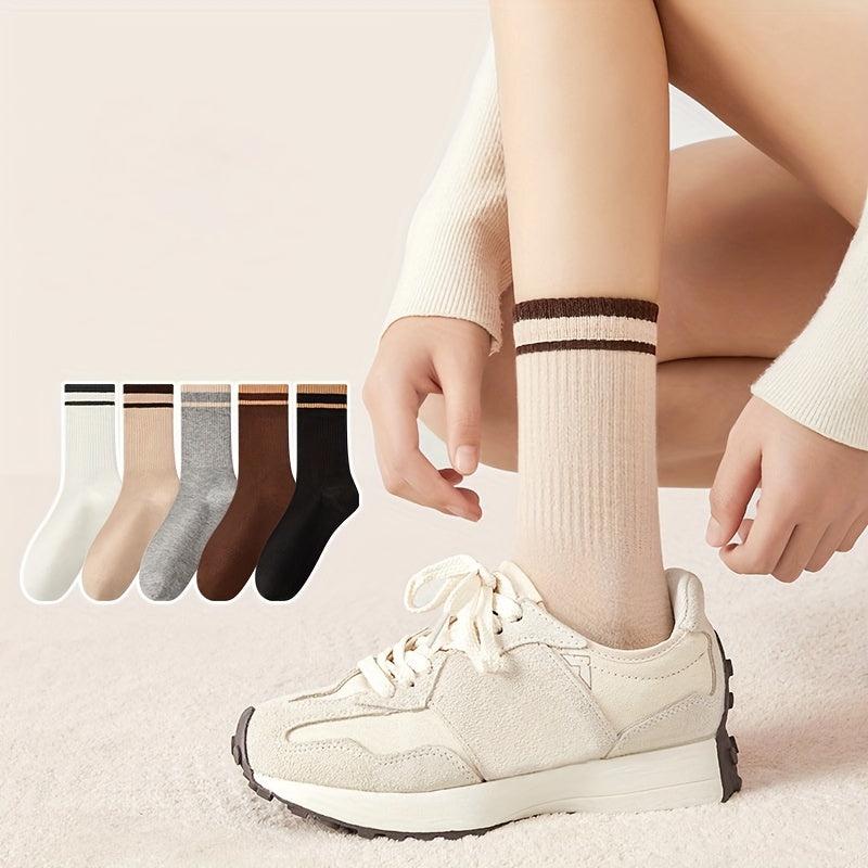 5 Pairs Striped Trim Socks Breathable Sports Stockings