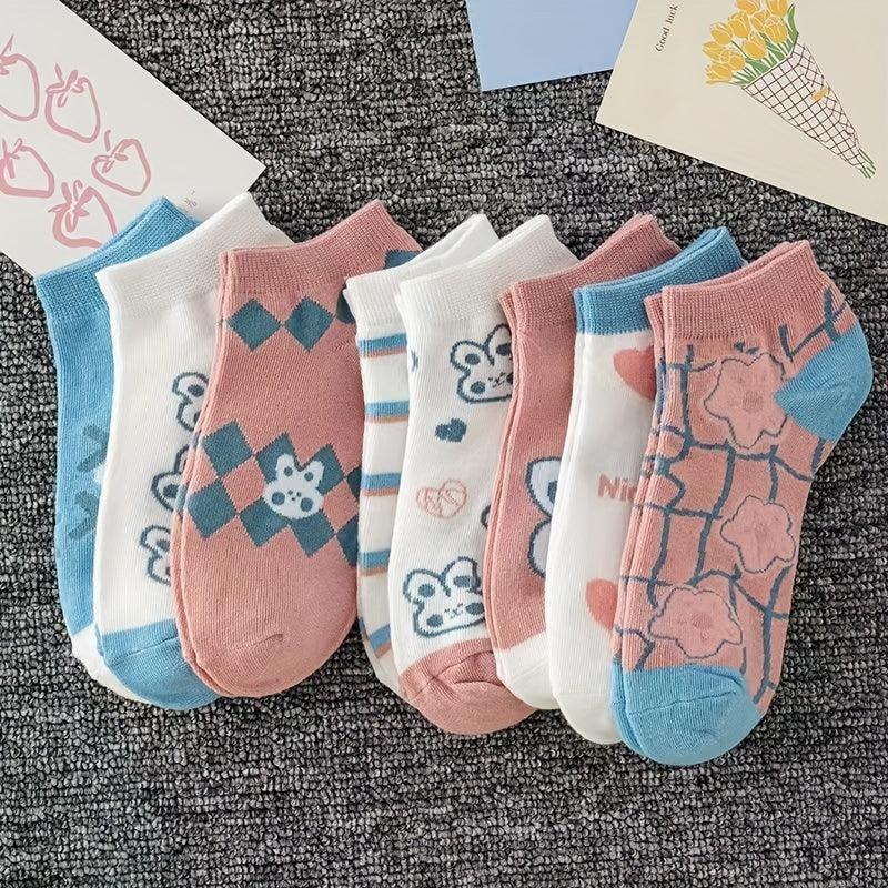 Cartoon Bunny Print Ankle Socks Women's Stockings