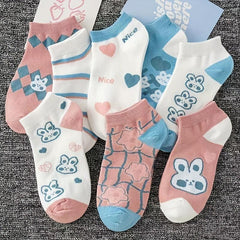 Cartoon Bunny Print Ankle Socks Women's Stockings