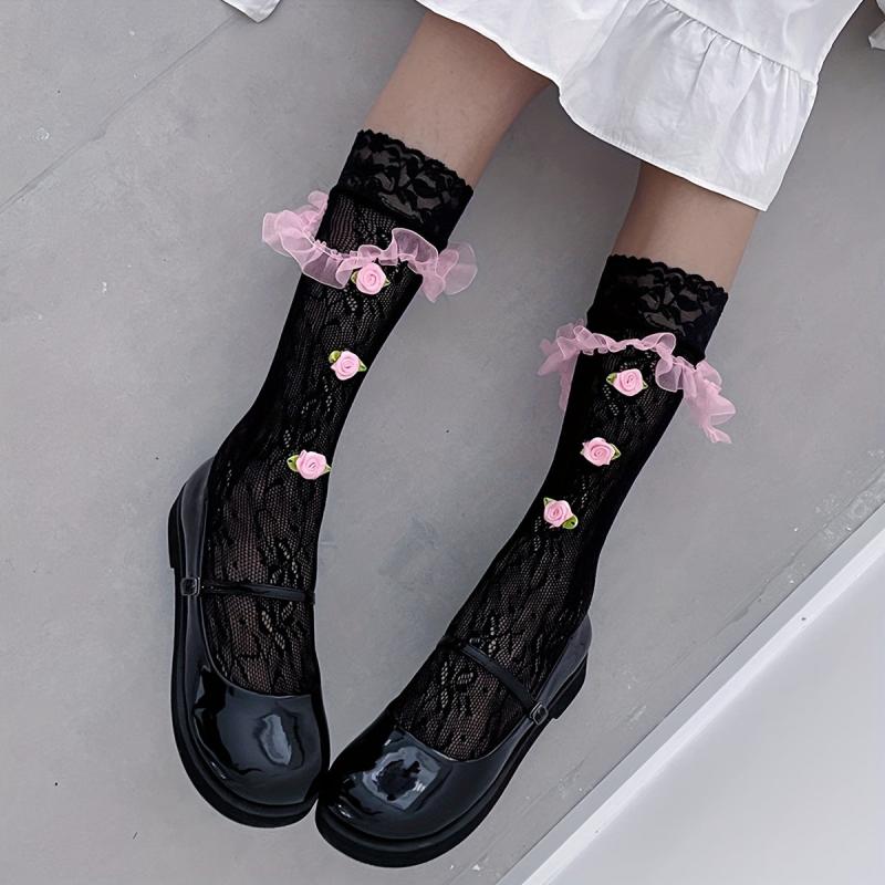 Floral Lace Calf Socks Sweet & Floral Knee High Stockings