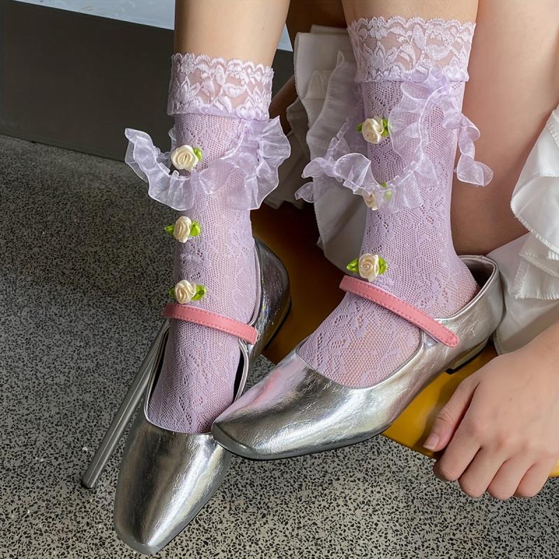 Floral Lace Calf Socks Sweet & Floral Knee High Stockings
